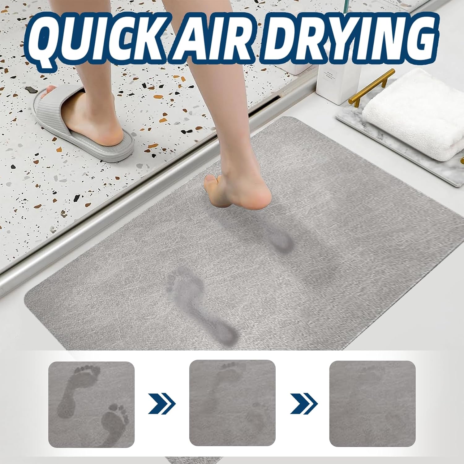 Bath Mat-Rubber Backing Non SlipThin Bathroom Rugs Fit Under Door- Quick Dry Absorbent Faux Suede Surface Grey Bathroom Floor Mats-Shower Rug for in Front of Bathtub Shower Gray 16x24 - Image 5