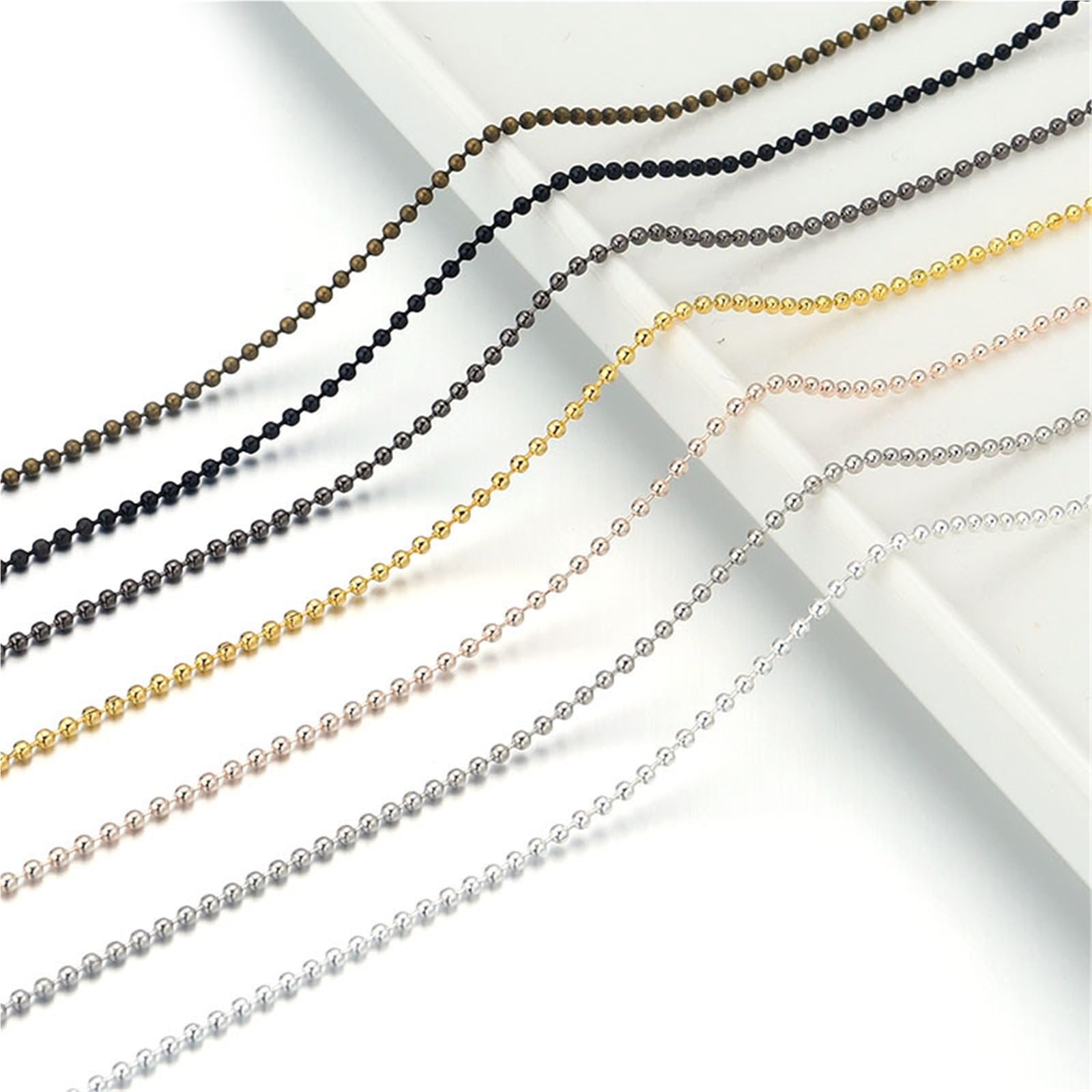 Łańcuszek z koralików, Beaded Ball Metal Chains for DIY Jewelry Making 4 Rolls 1.5mm 2.0mm 0.4mm(Rhodium Chain,2mm)