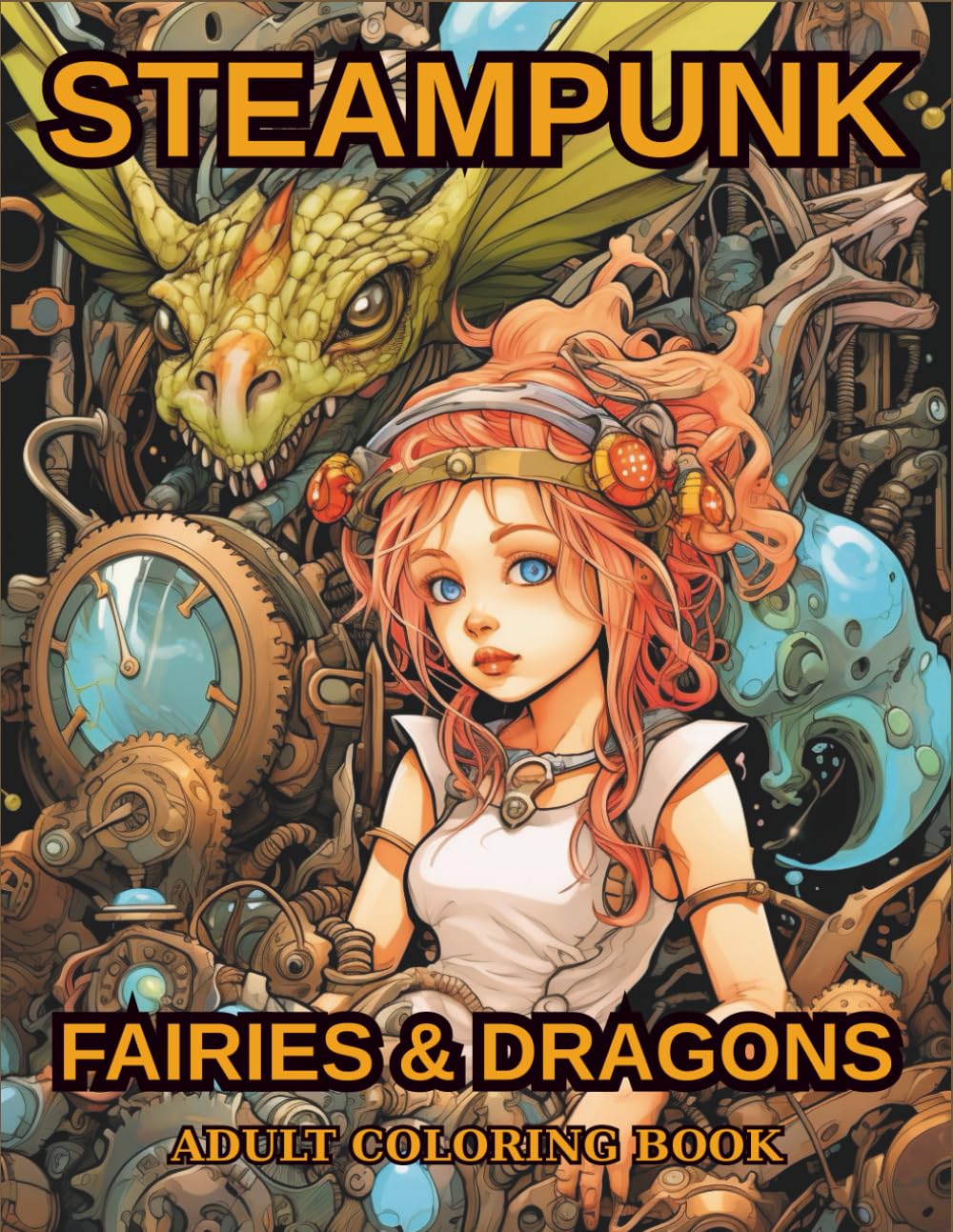 Steampunk Fairies & Dragons Coloring Book for Adults: 90 Single-Sided Illustrations - Unique Collection of Retro-Futuristic Technology and Fantasy Creatures for Relaxation and Creativity