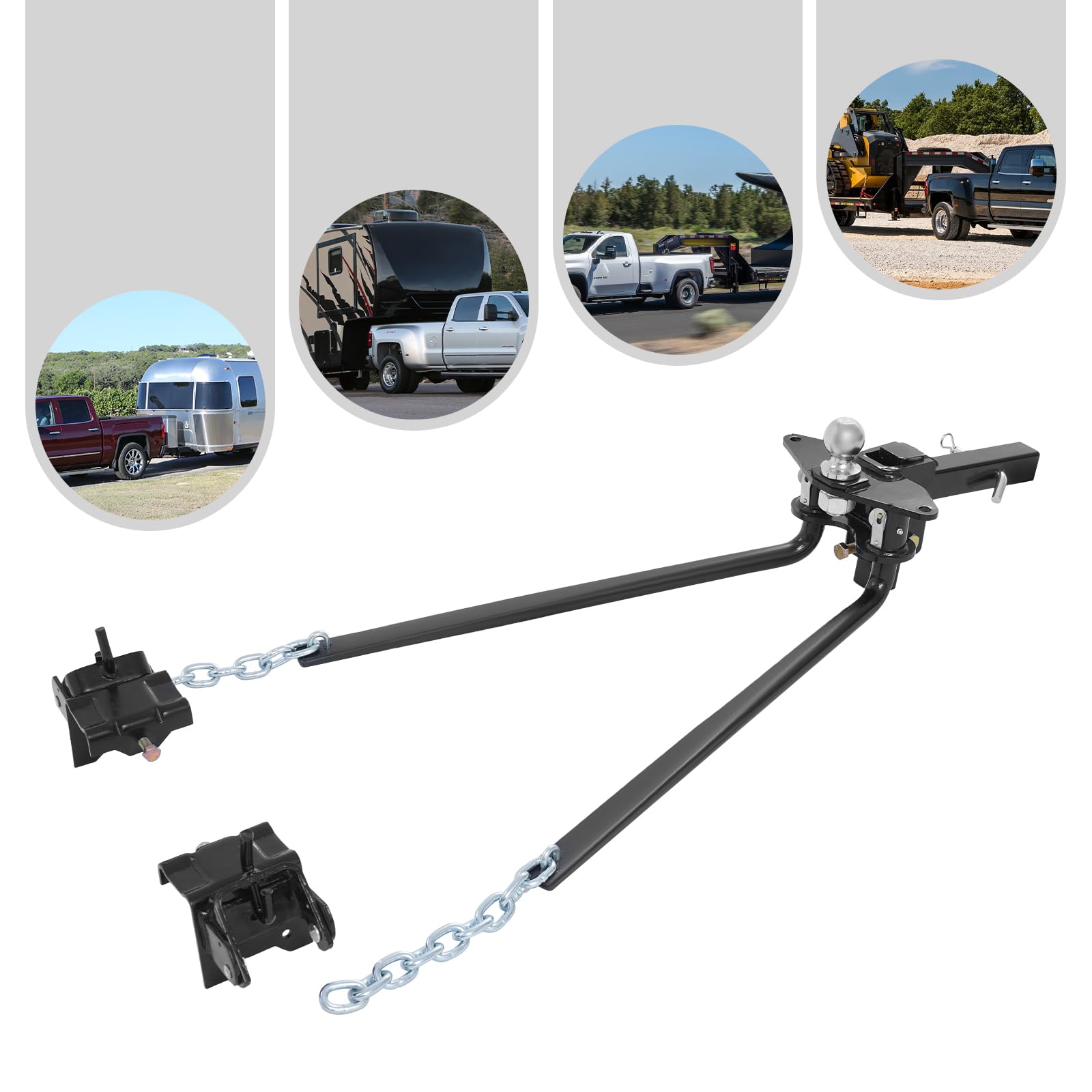 454 kg di distribuzione del peso, traino con stabilizzatore, gancio di traino con distribuzione del peso, frizione di livellamento, controllo girevole, con catene e accessori di montaggio