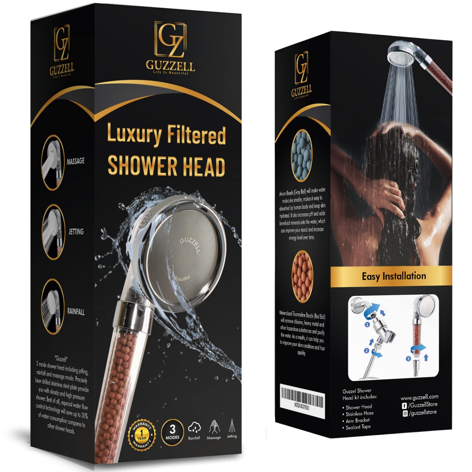 Guzzell Filtered Shower Head With Hose and Bracket Best Water Saving