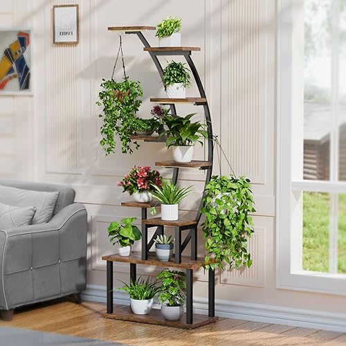 Miniatura 4 de Soporte para plantas de interior con luces de crecimiento, estante de metal de 9 niveles, soporte de plantas de 63 pulgadas de alto para plantas de