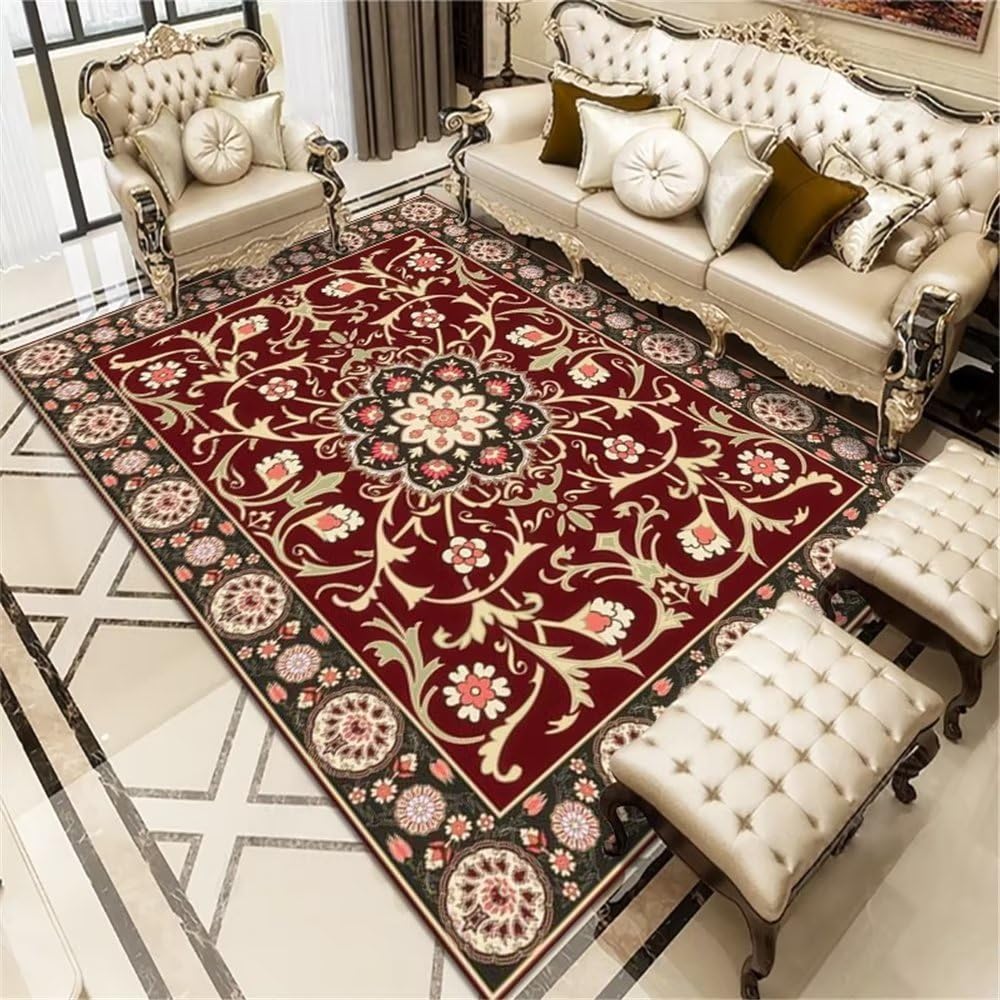 Tapis salon 180x280cm grand tapis enfant rouge pâle plantes motif floral grand format