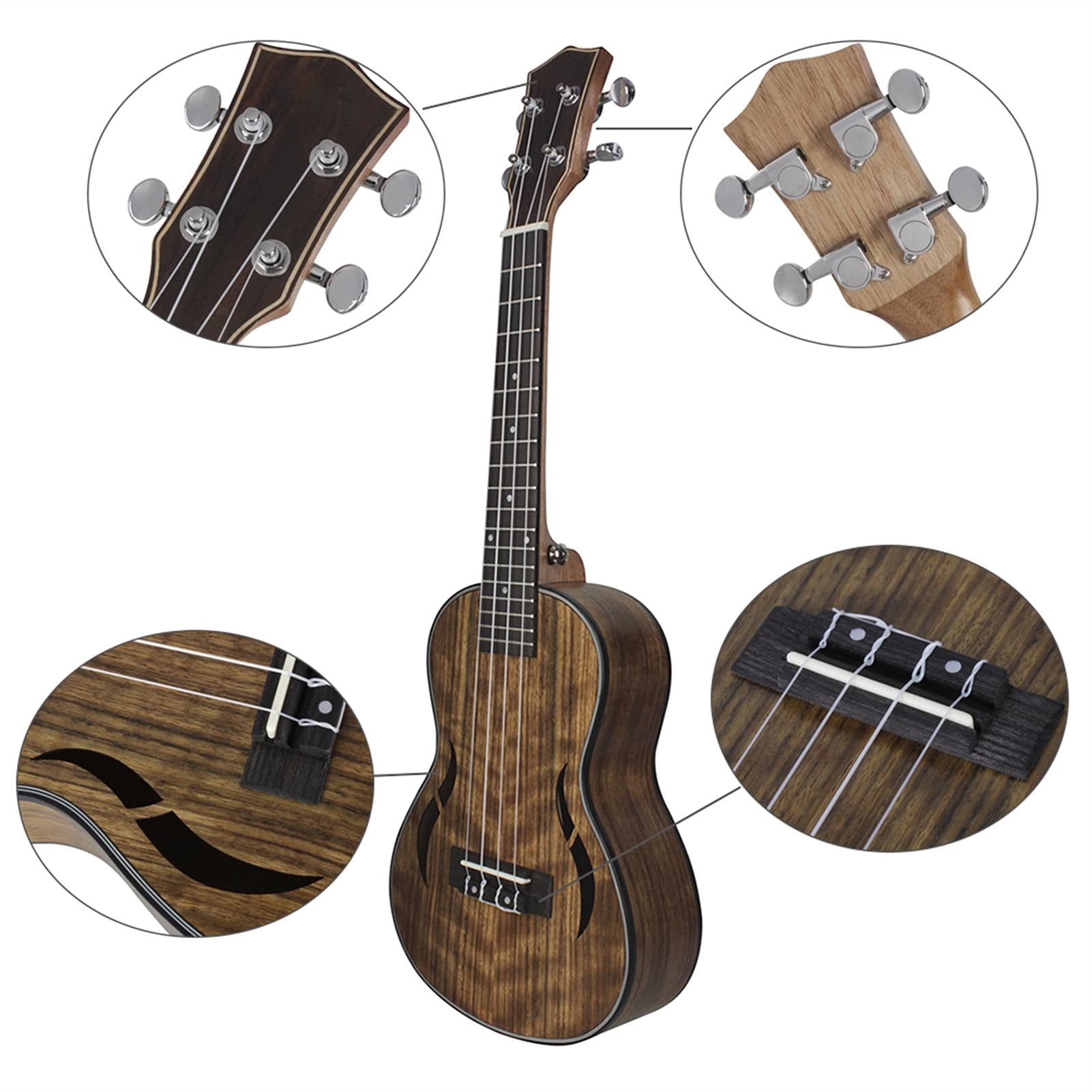Ukulele koncertowe Początkujący Ukulele 21/24/ 26 Calowy Akustyczny TENOR Ukulele Saxophone Walnut Drewno Nylon Strings Zamknij Typ Tuning Pegs Sting Instrument (Size : 21 inches)
