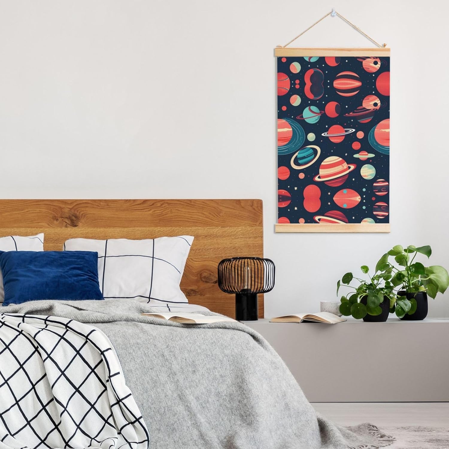 Outer Space Planets Print Poster Hanger,Hanging Poster, Poster Frame,Wood Poster Hanger, For Wall Hanging