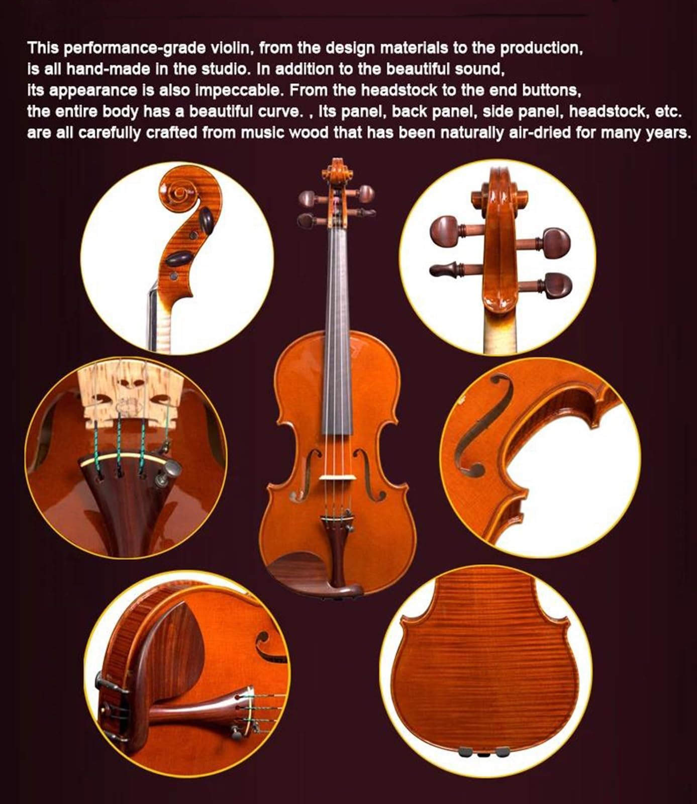 Violino Strumento Musicale Violino Professionale In Abete Rosso Europeo Con Custodia Per Archetto Per Violino(1/2)