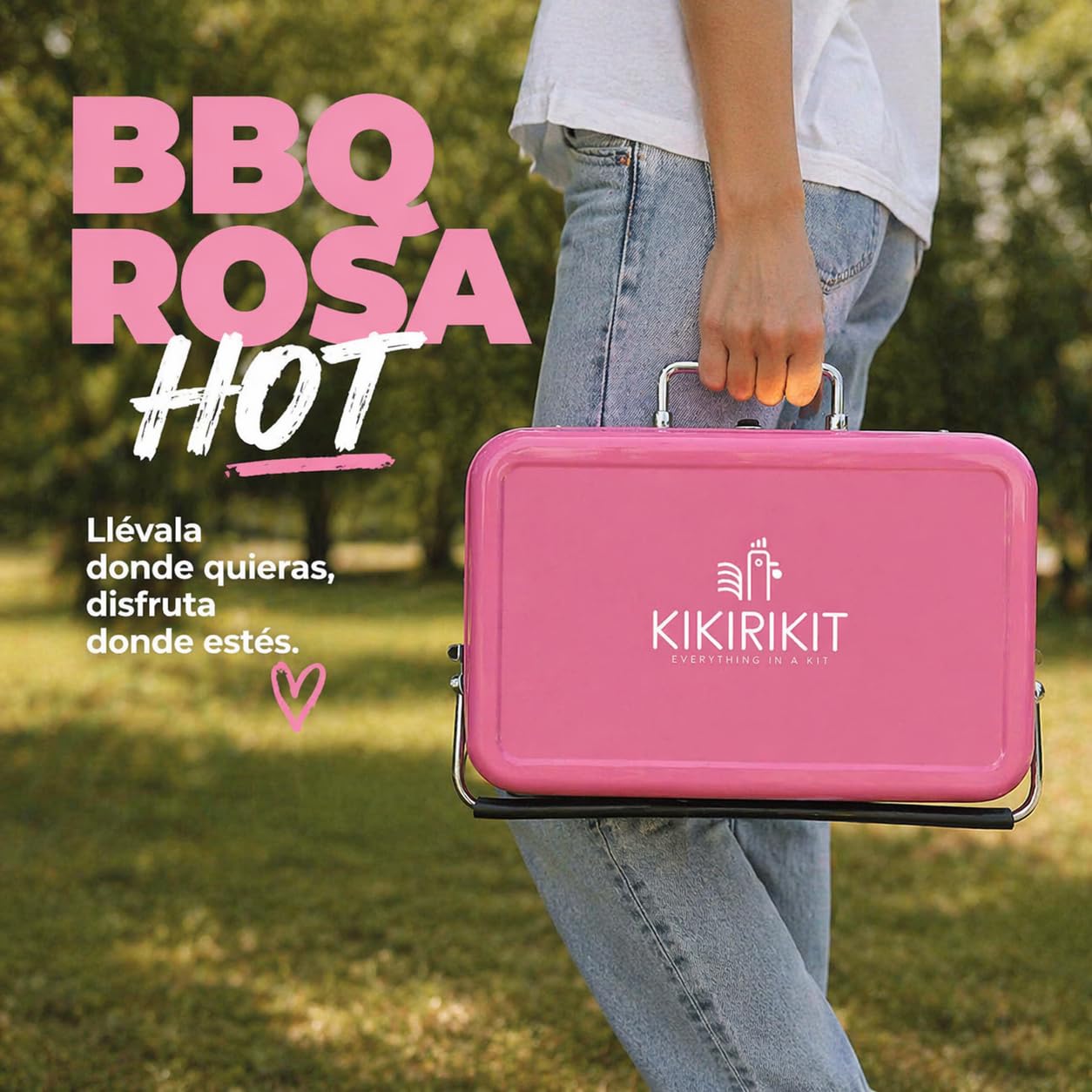 KIKIRIKIT Holzkohlegrill, tragbar, aus Edelstahl, Picknickgrill, einfach zu tragen und zu verwenden, originelles Geschenk - Geschenke für Eltern - Rosa