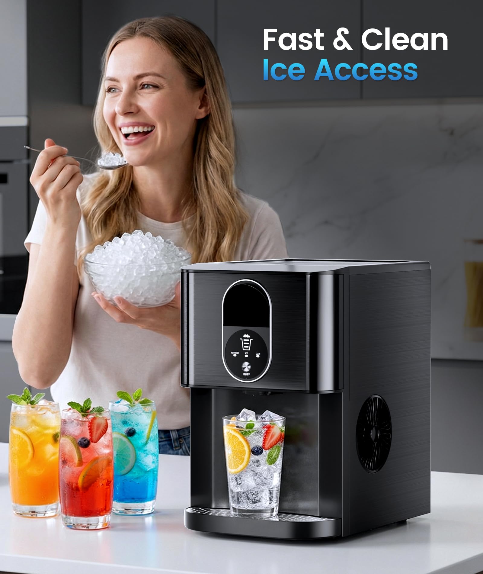 Antarctic Star Countertop Nugget Ice Maker, 44lbs/24h Chewable Pellet Ice Machine With Contactless Dispenser, 2.4l Water Reservoir, Self-Cleaning, Soft Nugget Ice For Home, Kitchen, Bar, Office, Black on Fridge.com - View 5