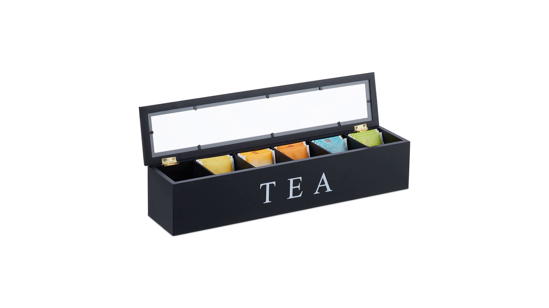 Relaxdays Scatola Porta Tè In Bambù Con 10 Scomparti – Coperchio Trasparente E Divisori Rimovibili – 10x29,5x17 Cm