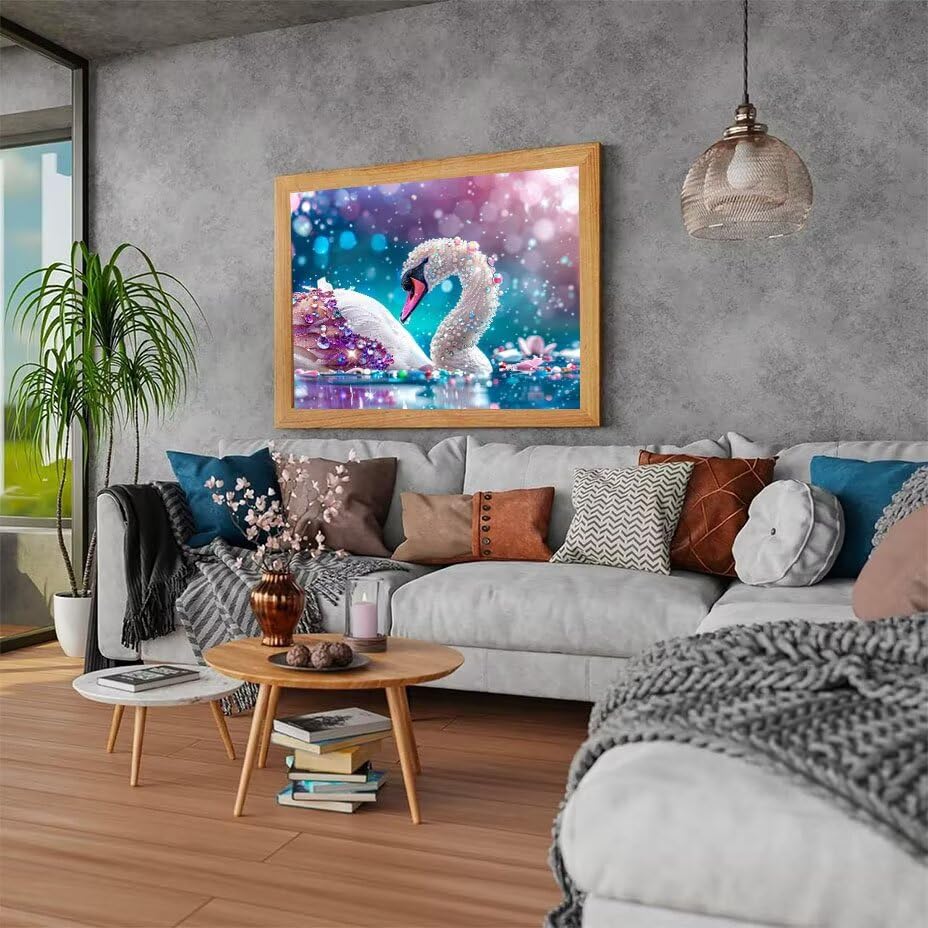 Diamond Painting Cygne Fleurs | Kit Point de Croix Diamant 5D DIY