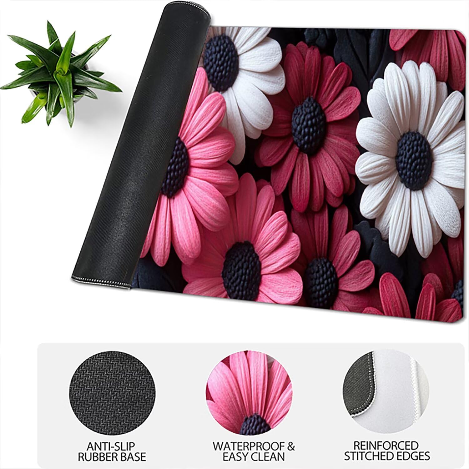 Podkładka pod mysz Lejnlnng XXL - 160x80cm - Flower Big Gamer Mouse Pad, fabryczna XL antypoślizgowa gumowa mata na biurko, wodoodporna podkładka pod mysz o wysokiej precyzji i szybkości baza JL-7460