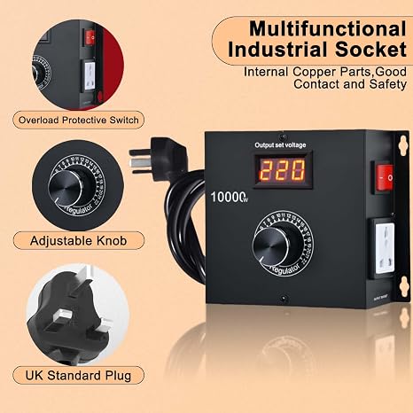 10000W AC 220V Voltage Regulator, SCR Electronic Stepless Motor Speed Controller with LED Display, High Precision Adjustable Dimmer for Household Appliances and Electrical Equipment (10000, Watts)