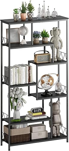 Miniatura 8 de Gizoon Estantería industrial de 71 pulgadas para almacenamiento, exhibición alta, 8 estantes Etagere para dormitorio, marco de metal, estanterías