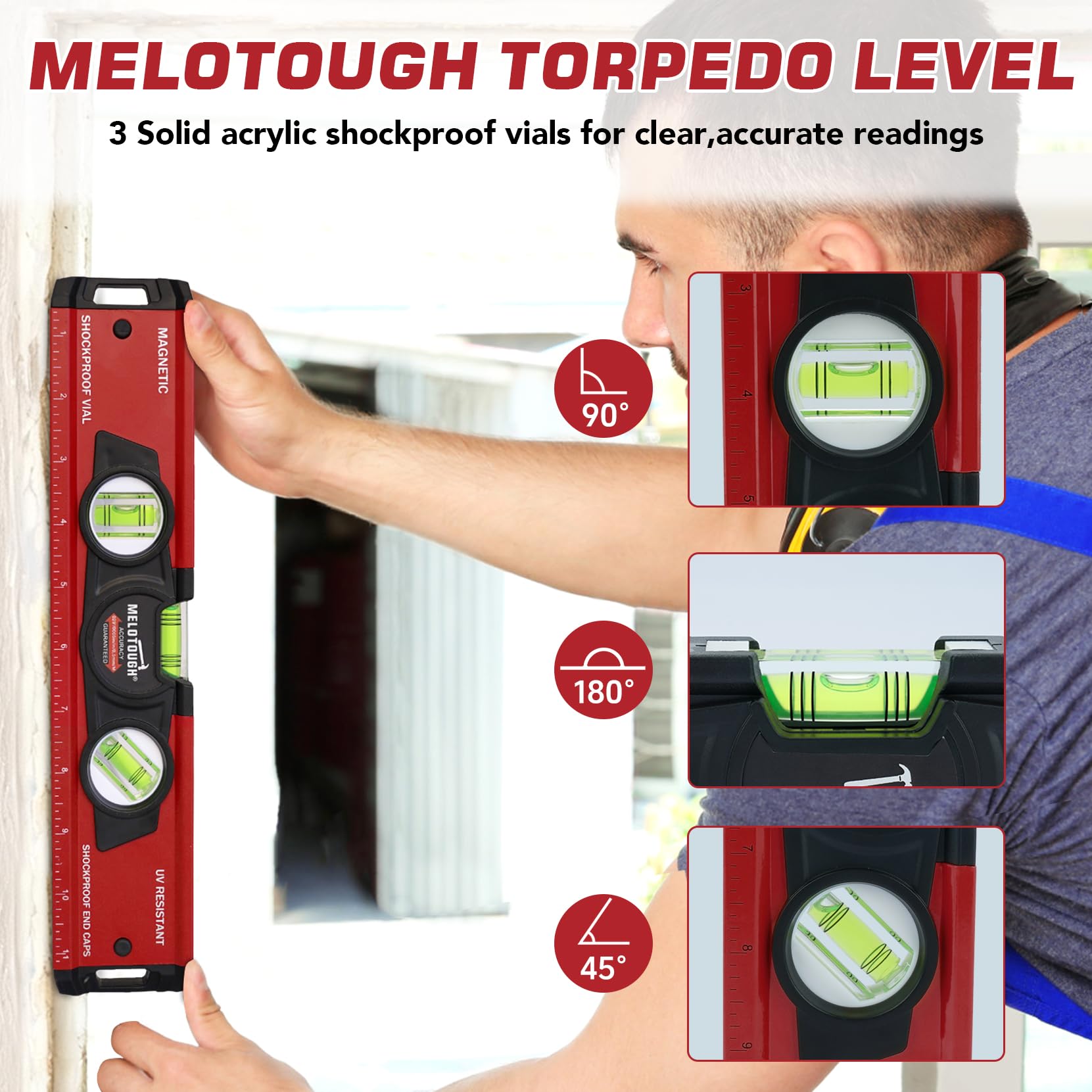 MELOTOUGH Magnetic Level - 12 Inch Torpedo Level -2