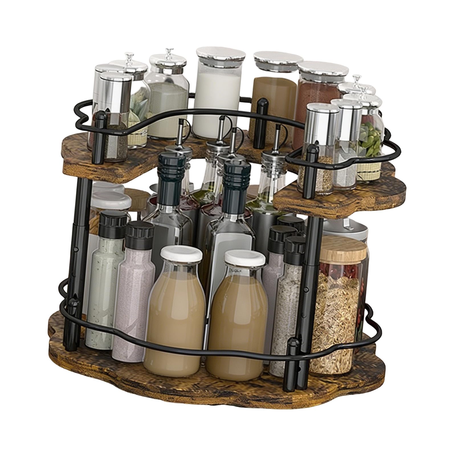 Zeiwohndc Wooden 3 Step Rotating Tray for Countertop or Cabinet Storage Holds Multiple Bottles Jars Space Saving Shelf