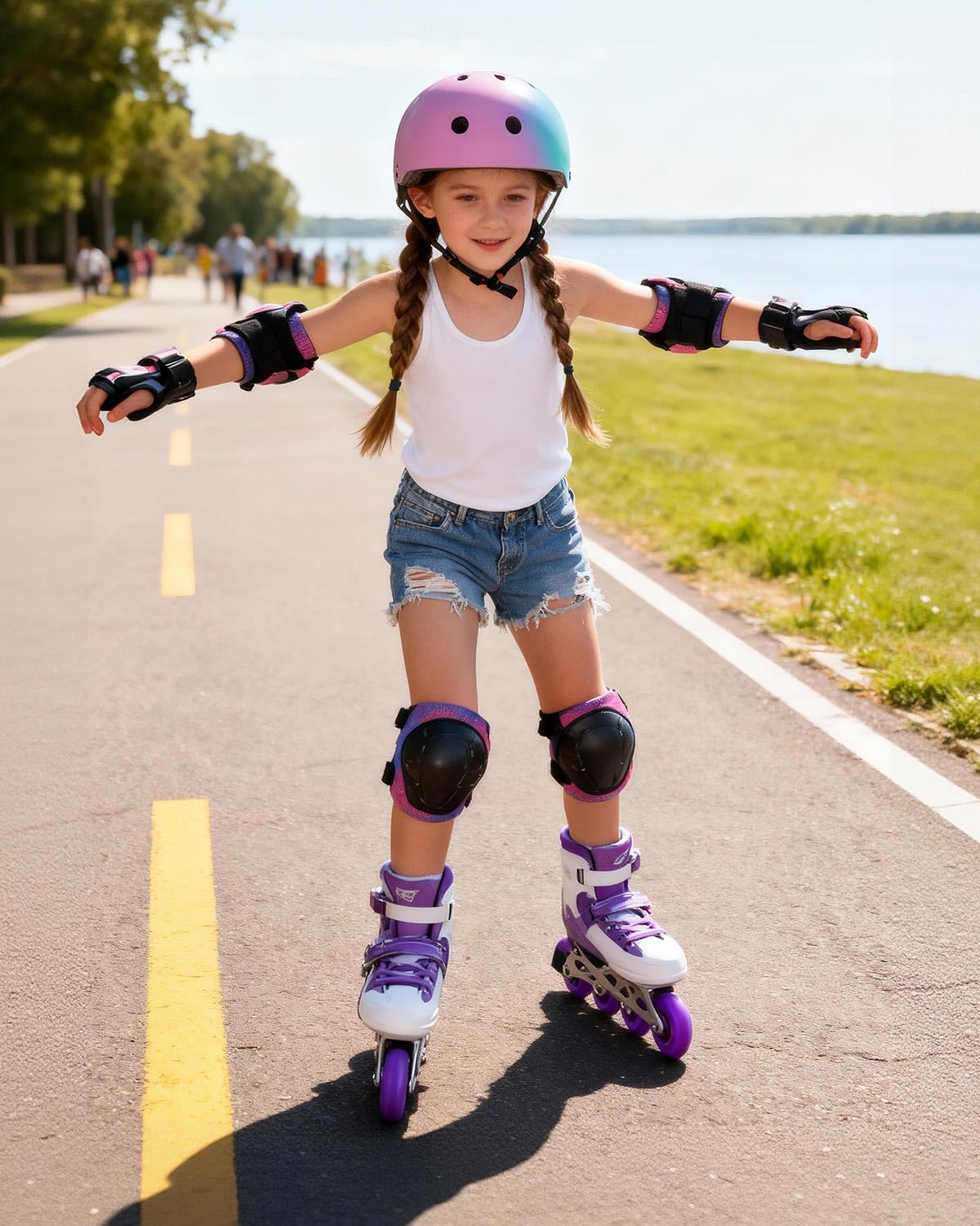 Casque de vélo pour enfants de 3 à 8 ans, offrant une protection de sécurité pour le cyclisme, la planche à roulettes et la trottinette, cadeau d'anniversaire pour enfants (bleu dégradé)