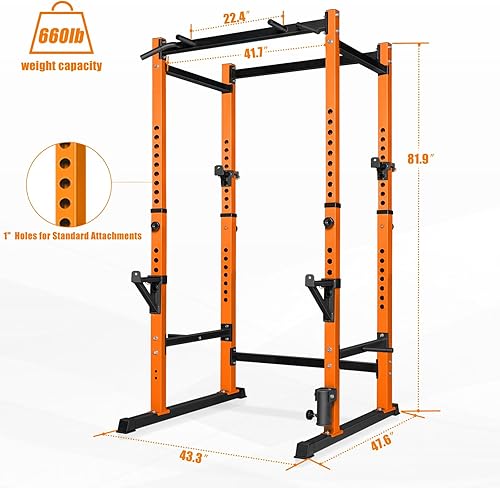 Miniatura 8 de Bongkim Estante de potencia, jaula para entrenamiento con pesas, soporte ajustable para sentadillas para equipos de gimnasio en casa, jaula de