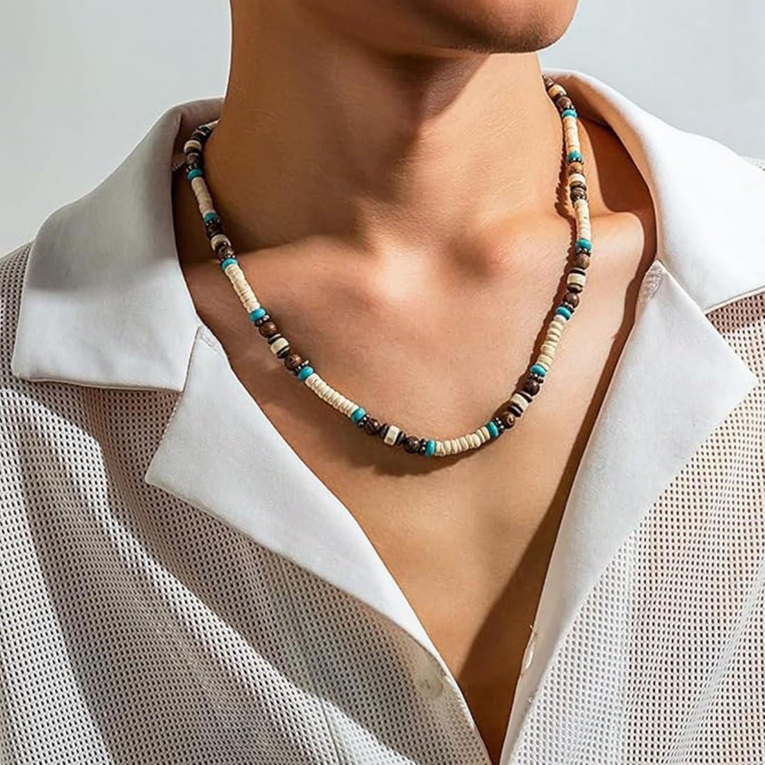 1 Pcs Collana E Bracciale Di Perle, Surf Collana Con Perle Di Cocco Fatti A Mano, Beach Gioielli Da Uomo, Collana Da Surfista Da Uomo, Catena Di Legno Perline Impermeabili, Collana Da Spiaggia