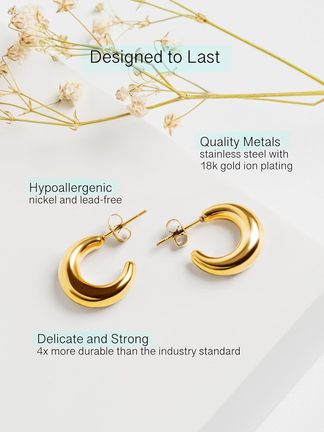 Altitude Boutique Small Chunky Gold or Silver Hoops | Thick Round Tube Earrings | Hollow, Lightweight, Hypoallergenic Hoop Earrings For Women - Image 5