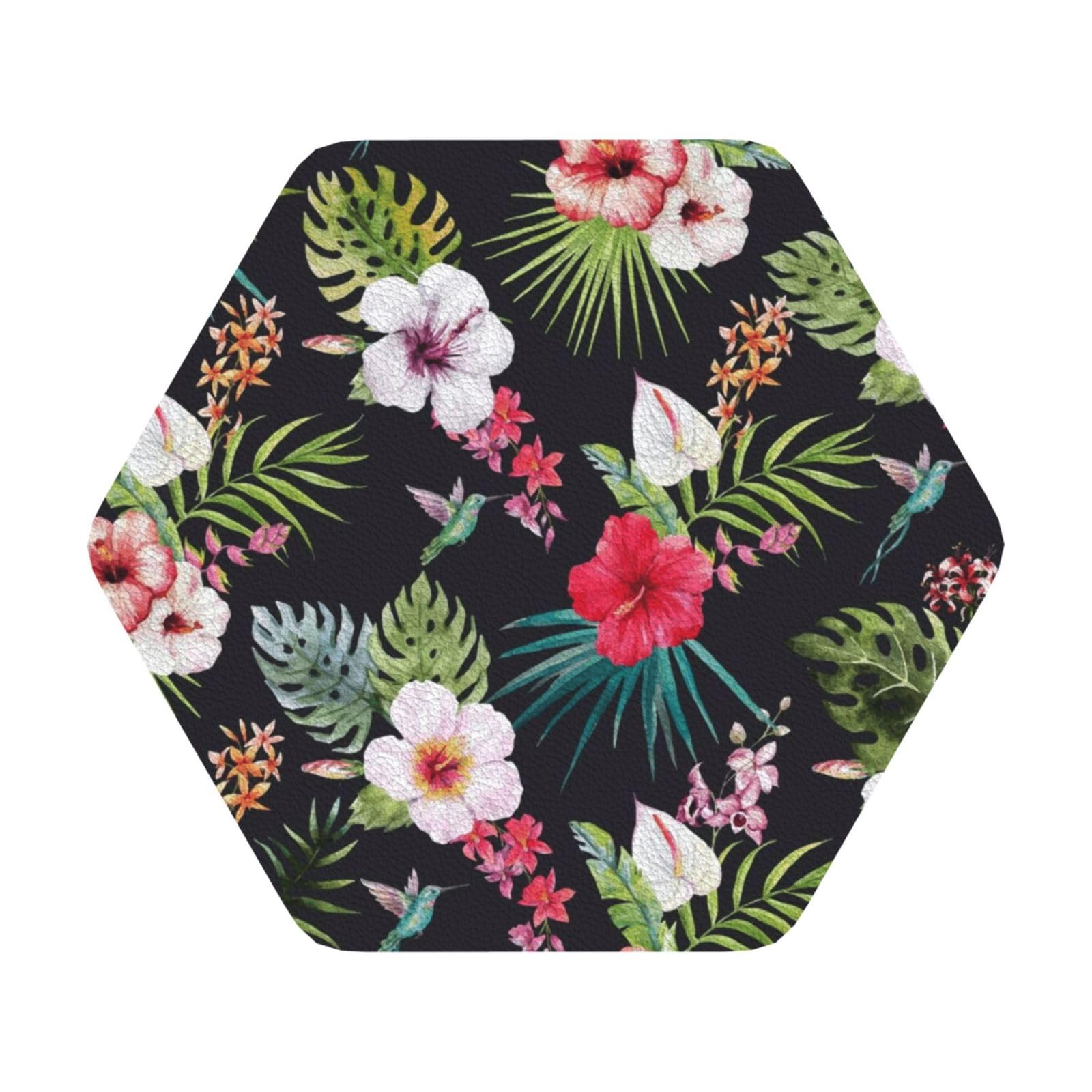 floral PU Leather Coasters Set of 6 Hexagon Drink Coasters