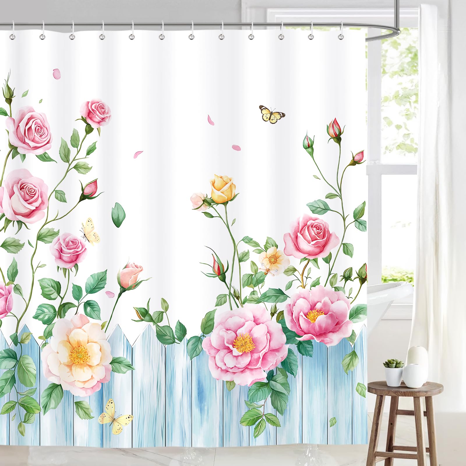 Rideau de Douche Anti Moisissure et Imperméable Motif Roses 180x180