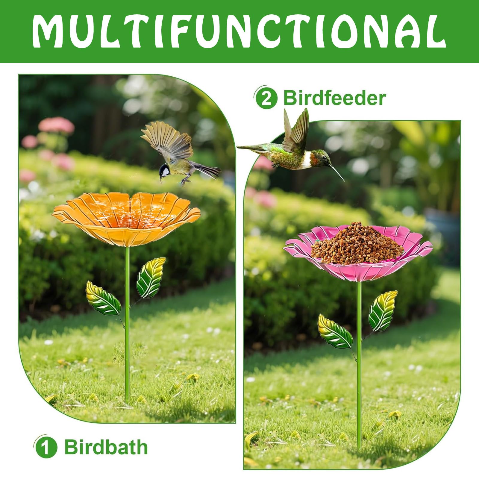 Bain d'Oiseaux 2 Pièces Abreuvoir Oiseaux Exterieur sur Pied Mangeoires pour Oiseaux Bassin Jardin