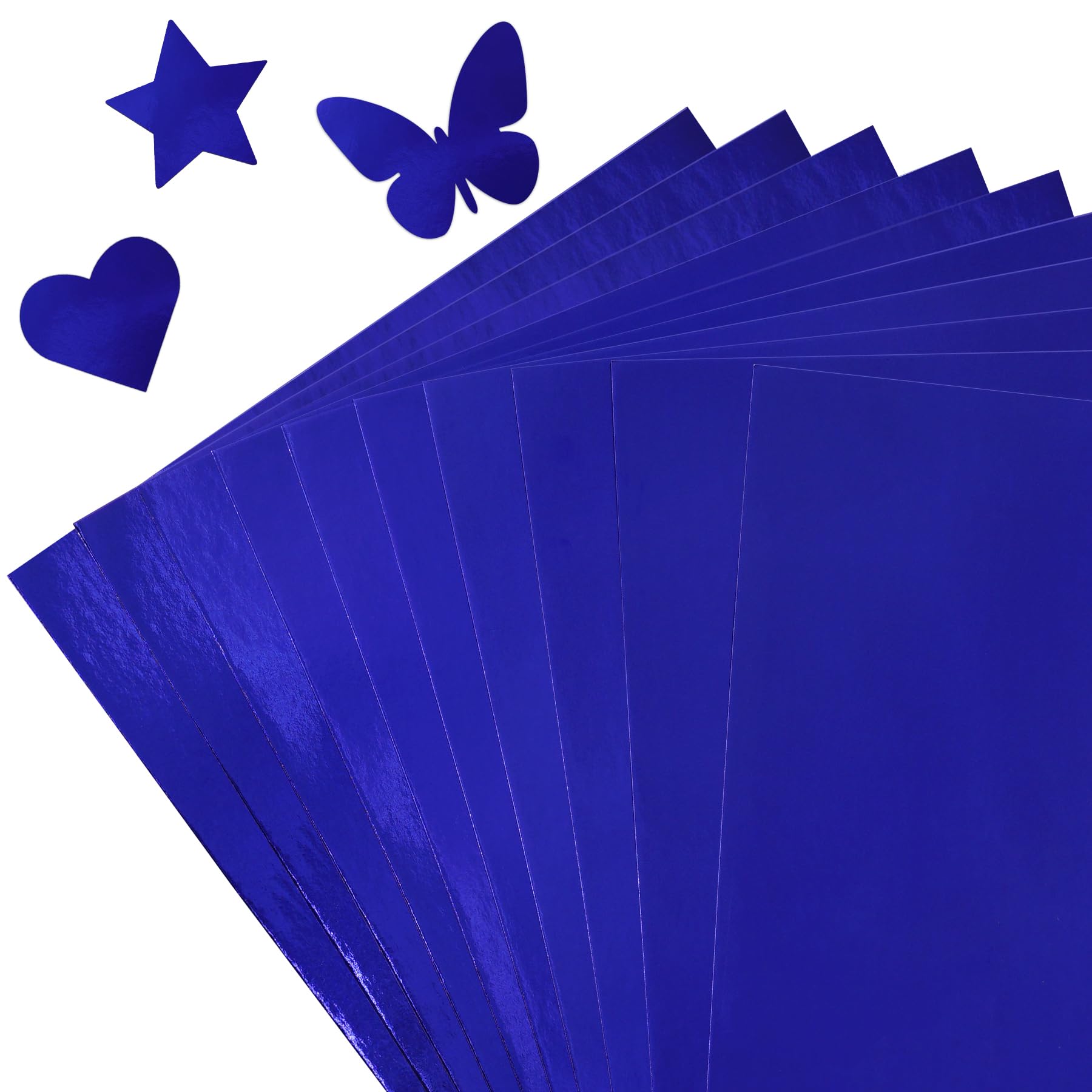 30 Sheets Metallic Blue Cardstock Paper - A4 Size (250gsm), Mirror Finish Gold Foil Board for Crafting, Invitations, and Decorations - Die Cut and