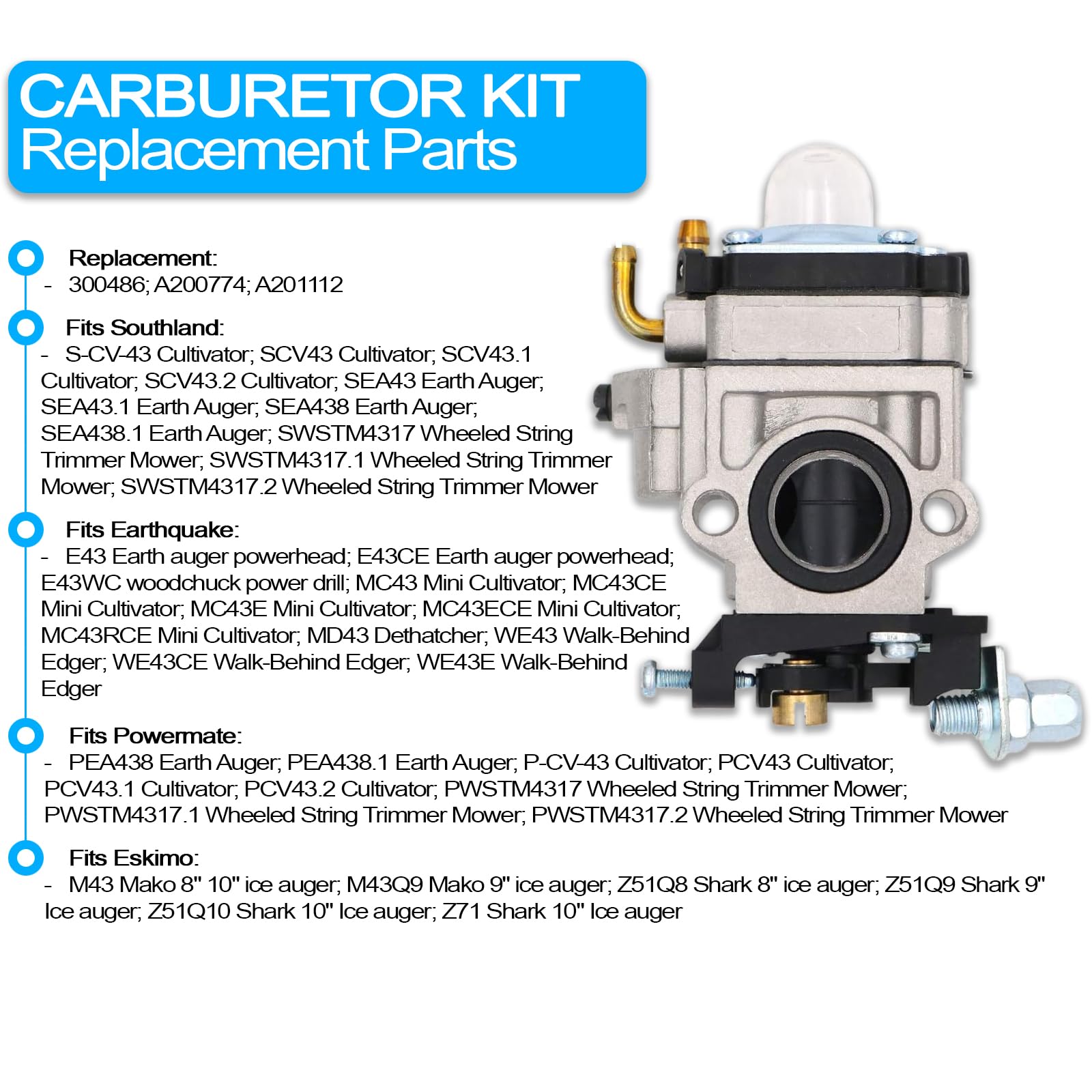 Shnile Línea De Combustible Para Carburador Compatible Con Gas 2 Cycle 43cc Powermate PCV43 Southland Mini Cultivator SCV43 Tiller Motor Parts - Foto 3