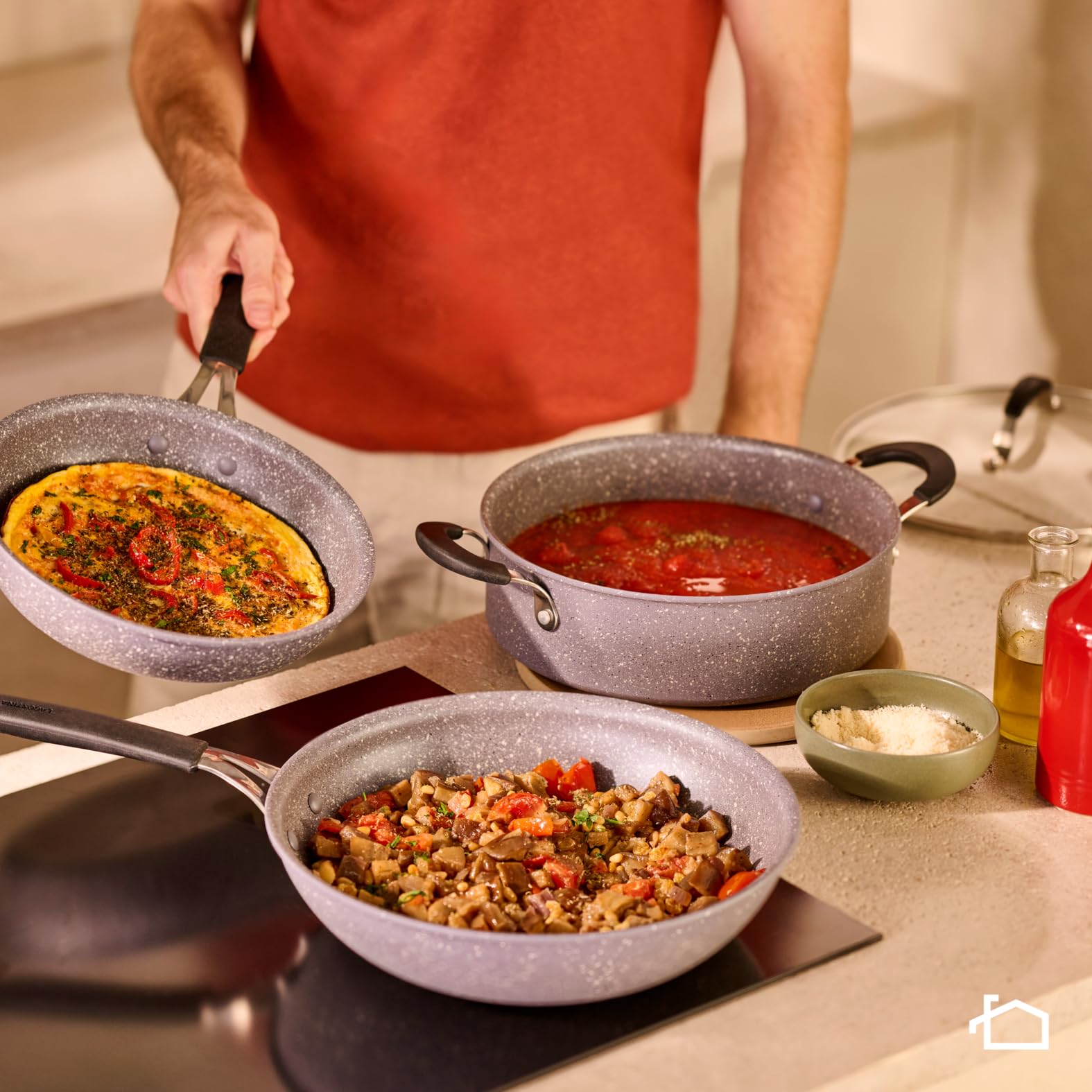 Lagostina Tempra® Mineral Wok 28cm, rivestimento minerale, padella antiaderente, facile da pulire, adatta all'induzione, 012163041828
