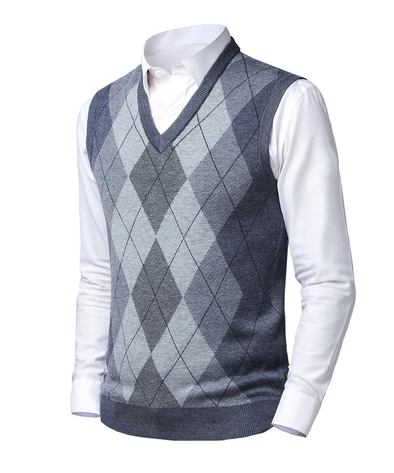 Herren West Strickweste Pullunder Dick Ärmellose V-Ausschnitt Argyle Pullover Slim Fit Classic Business Gentleman Strickwaren Strick Weste Herbst Winter Wollweste für Männer