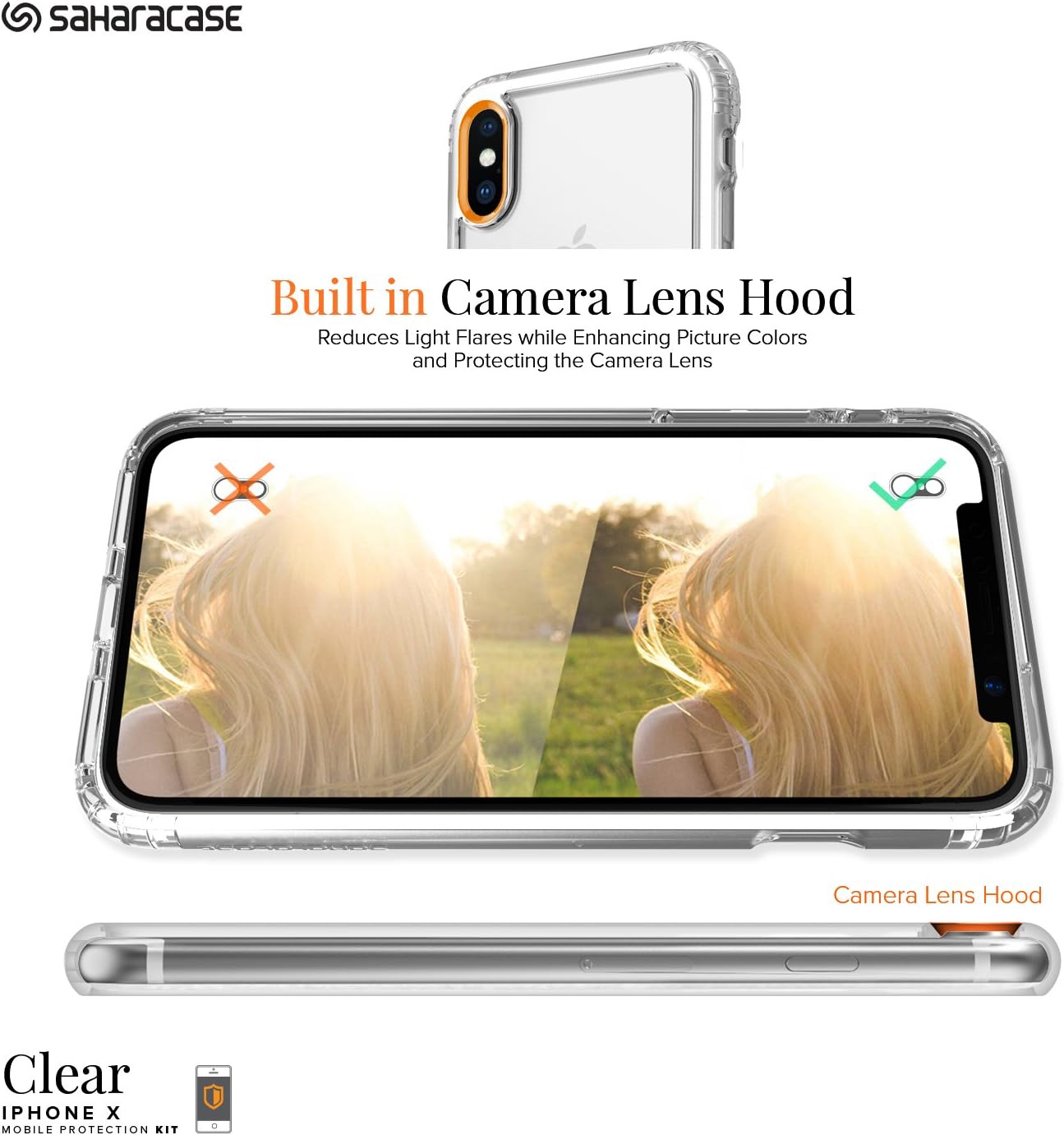 iPhone XS Case, SaharaCase Protective Kit Bundle with [ZeroDamage Tempered Glass Screen Protector] Rugged Protection Anti-Slip Grip [Shockproof Bumper] Anti-Scratch Back Slim Fit iPhone 10 - Clear