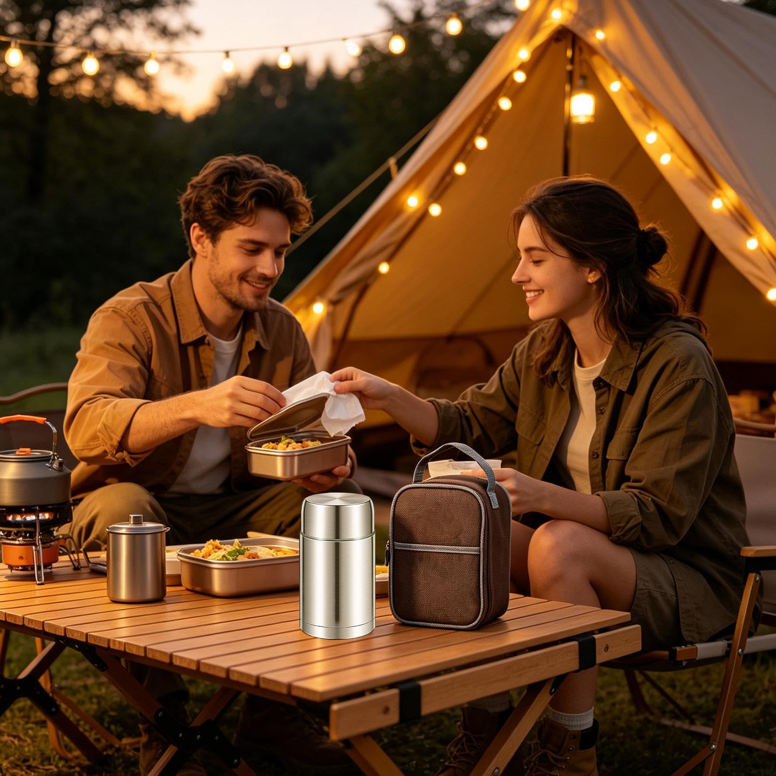 para comida caliente boles aislados al vacío de 1,2 L con cubiertos y bolsa