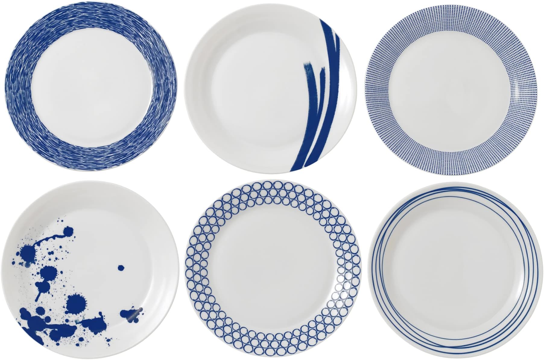 Pacific Mixed Patterns Dinner Plates, 11.4", Blue/White, Set of 6