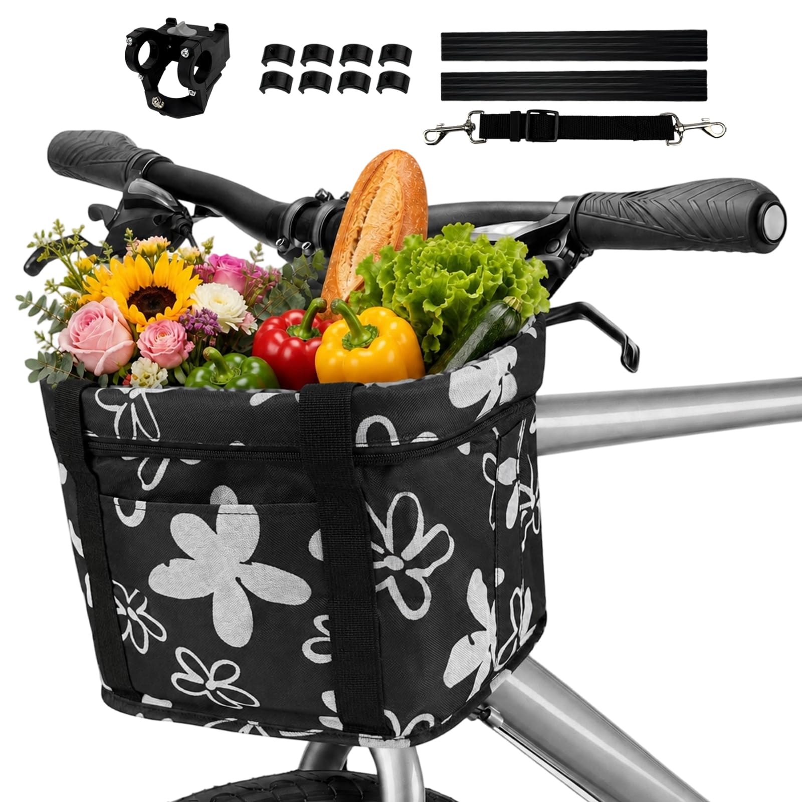 Bibykivn Fahrradkorb Vorne, Faltbar Wasserdicht Fahrrad Lenkerkorb | Abnehmbare Fahrradkorb, mit Aluminiumrahmen, für Draußen, Einkaufen, Kleiner Hund bis 5kg