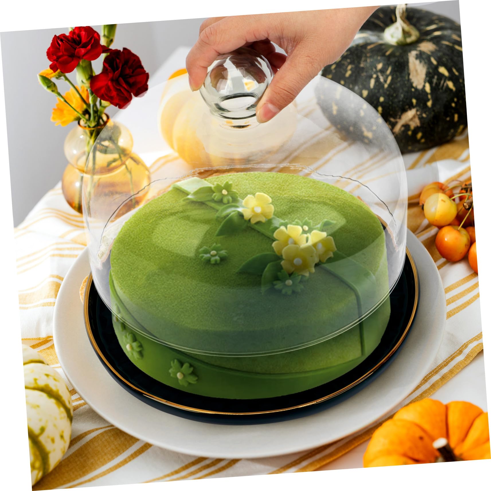 Artibetter Cloche à Fromage en Verre avec Plateau en Céramique pour Gâteau et Fruits, Pratique et Sûr, pour Anniversaires et Présentation Élégante