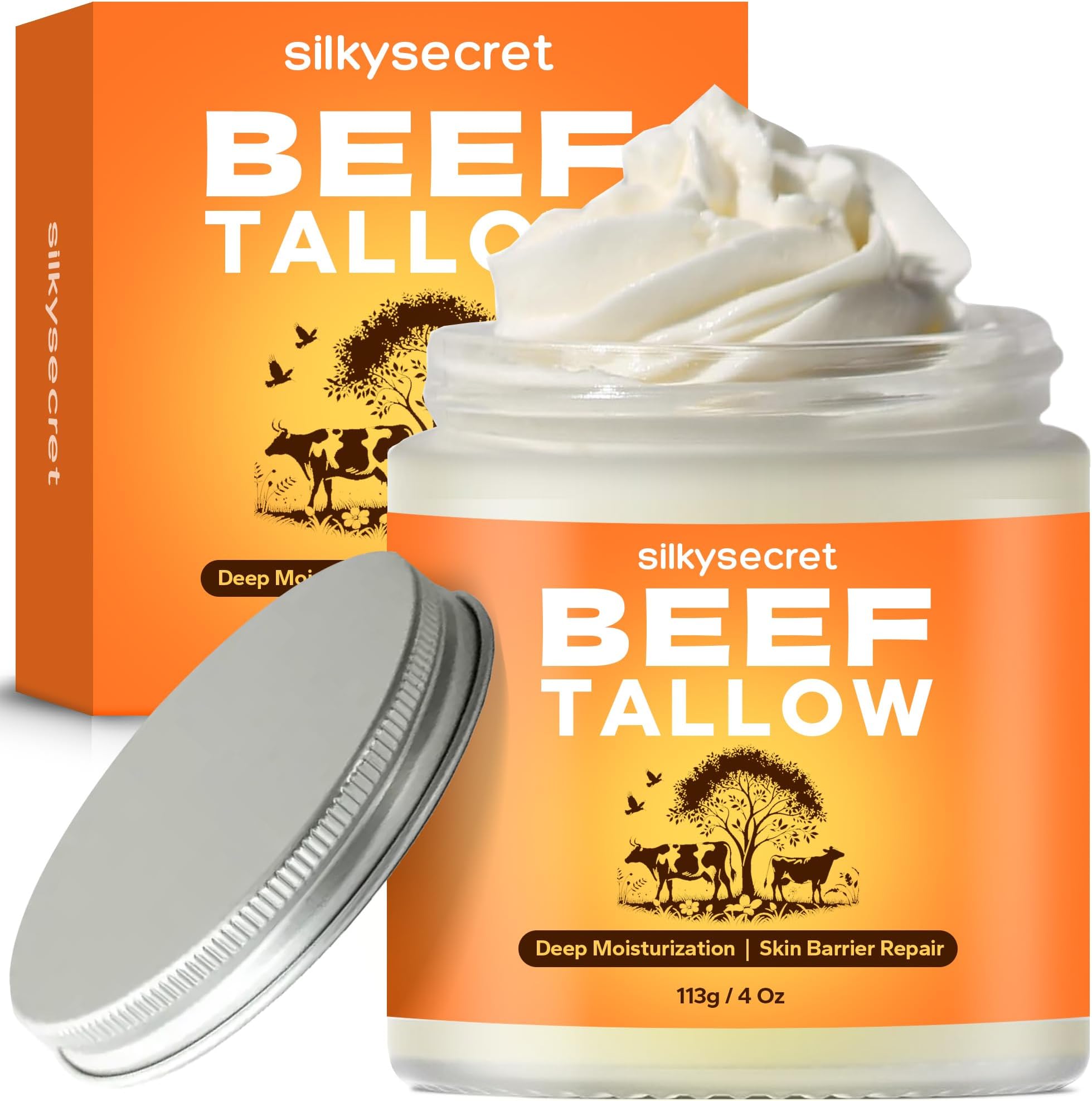 Beef Tallow for Face & Body (4 Oz), Grass-Fed Beef Tallow & Raw Wild Honey Blend, Deep Nourishing Tallow Balm for All Skin Types