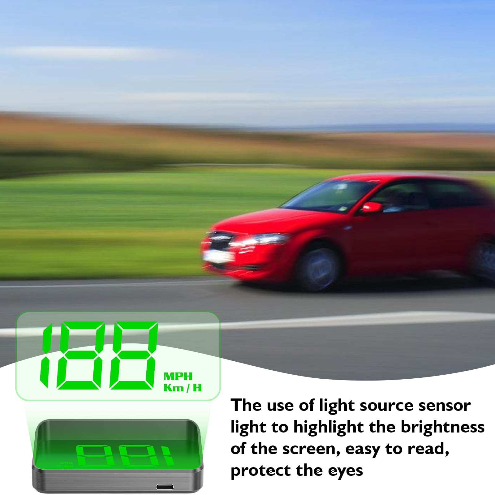 Projecteur Tête Haute (HUD) M2 Pour Voiture - Affichage Vitesse GPS/Beidou, Plug & Play USB, Universel Tous Véhicules - Écran Anti-reflet Vert