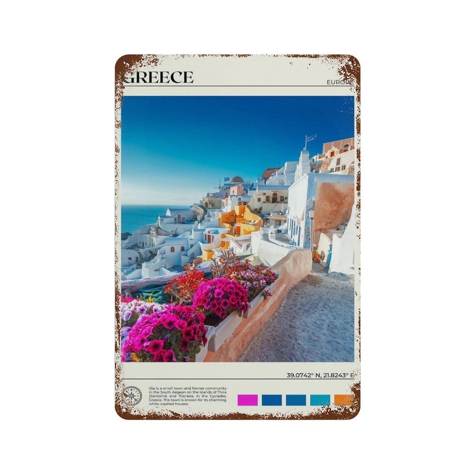 xiaoxiaoshen Real Photo Greece Decor Europe Wall Decor Art Metal Tin Poster Modern Home Decor Art Home Bar Shop Decorations Vintage Sign 30x20cm