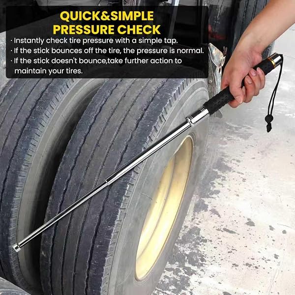 26-Inch Heavy-Duty Tire Thumper β Black Stainless Steel Baton with Ribbed Handle and Wrist Lanyard β Truck Tire Pressure Checker, Glass Breaker, Self-Defense, and Utility Tool - 4