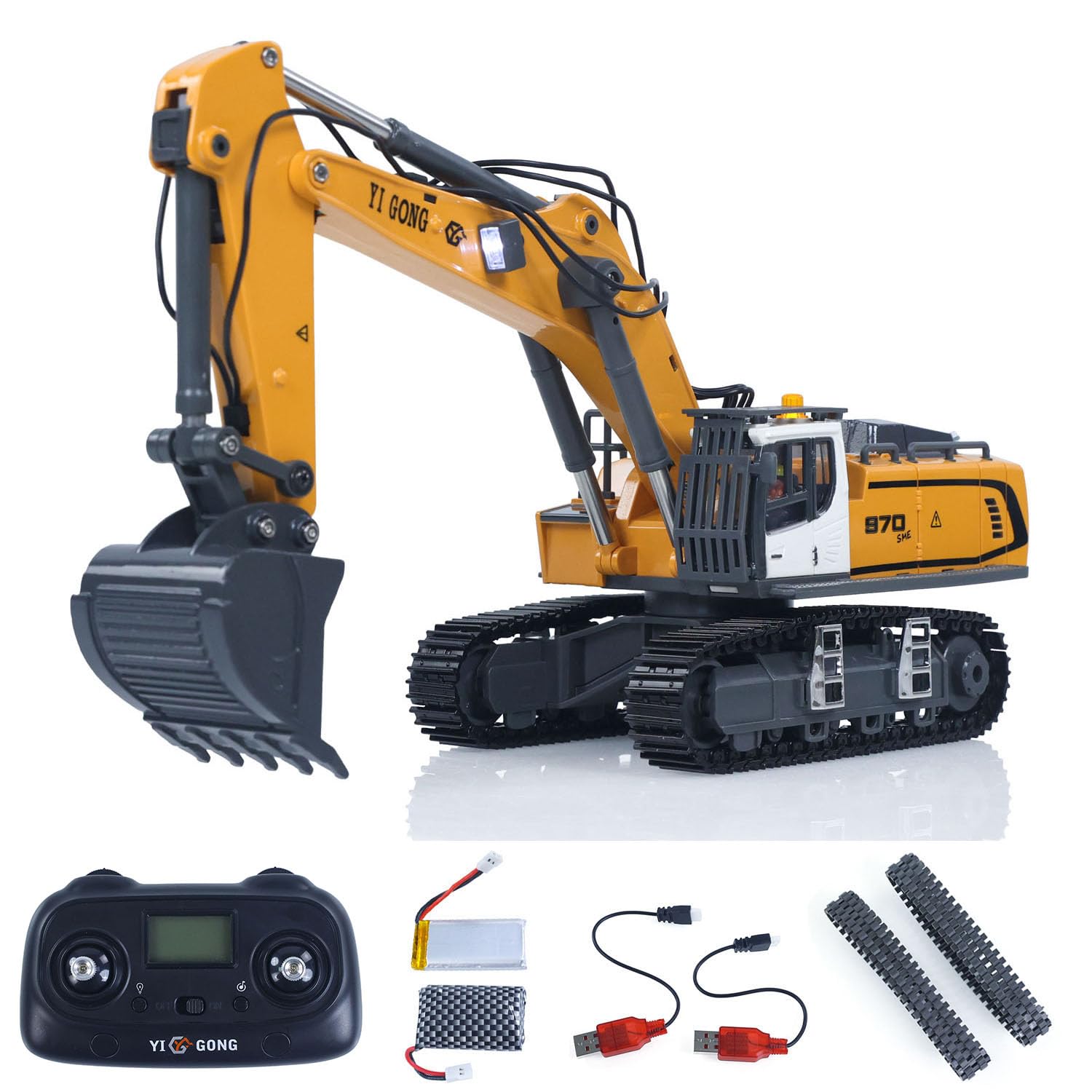 TOUCAN RC HOBBY 1/50 Elettrico RC Escavatore K970 Telecomando Digger Costruzione Auto Secchio Metallo Tracce Luci Suoni Modello Finito per Età 14+
