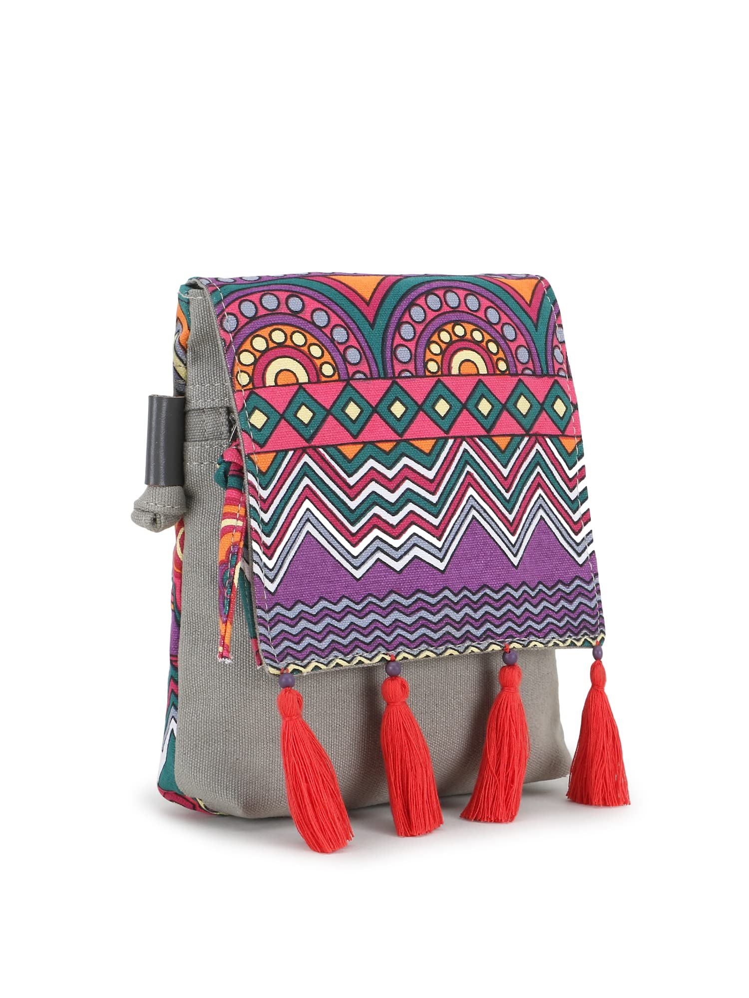 Anekaant Rangoli Grey & Multi Polycotton & Canvas Abstract Digital Printed Sling Bag 1