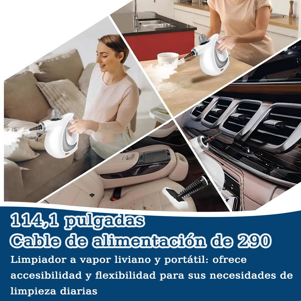 Limpiador a vapor, 1050w vaporeta limpieza hogar, vaporeta portatil, máquina de limpieza a vapor presurizada todo en uno, vaporeta de mano con cierre de seguridad y 12 accesorios (1 juego)