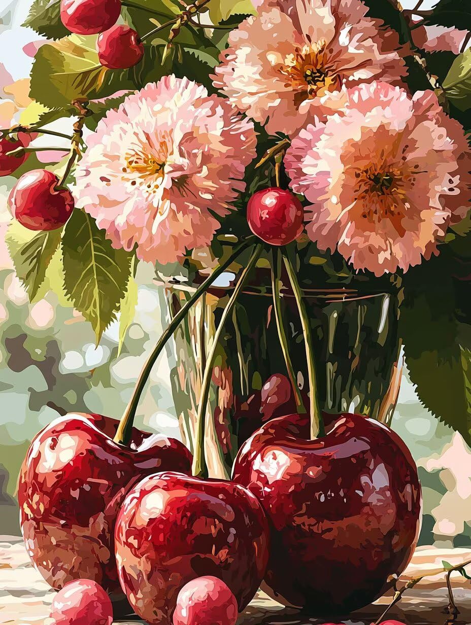 Schilderen Op Nummer – Plant Met Fruit – 25x50 Cm – Complete Set Met Canvas, 3 Penselen En Acrylverf – Cadeau En Decoratie Voor Volwassenen