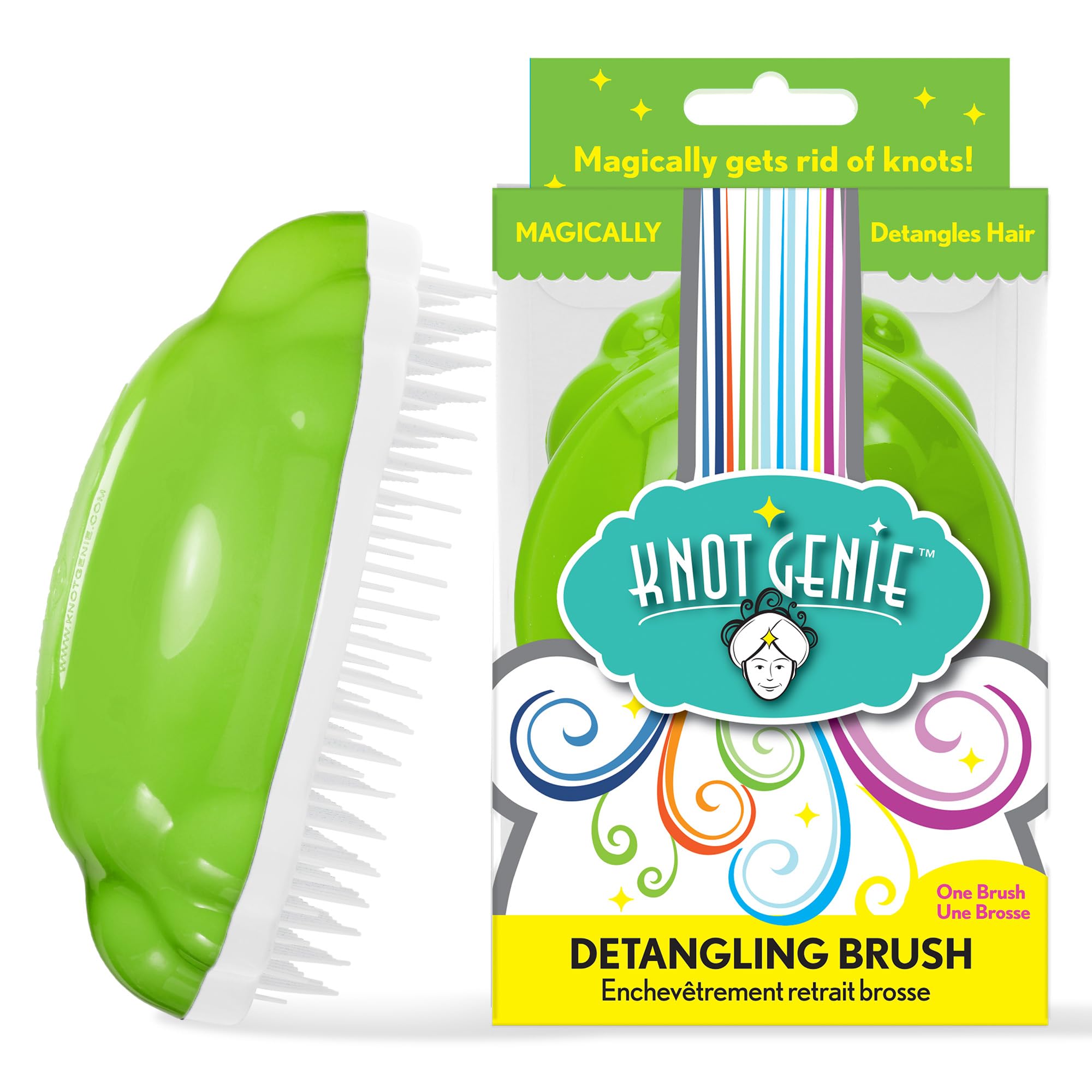 Knot Genie Cepillo desenredante para niños (Lovely Locks Lima) | Tamaño completo original | Perfecto para cabello rizado, separa suavemente enredos, deja el cabello suave y brillante | El desenredante
