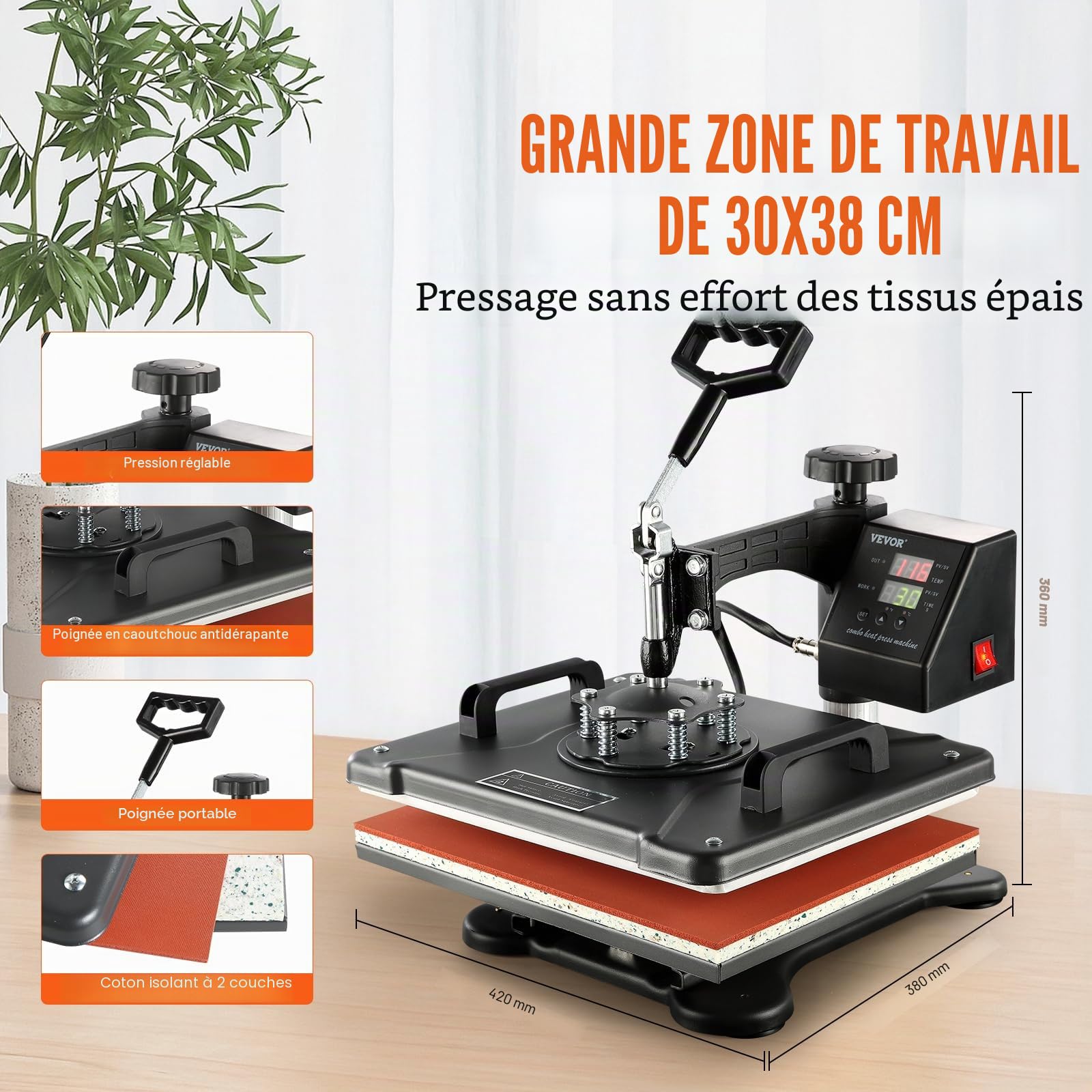VEVOR Presse à Chaud Numérique 8 en 1, Machine de Sublimation Textile avec Plaque Chauffante de 29x38 cm, pour DIY T-shirts Mugs Casquettes et Assiettes, Presse à Imprimer Multifonctionnelle