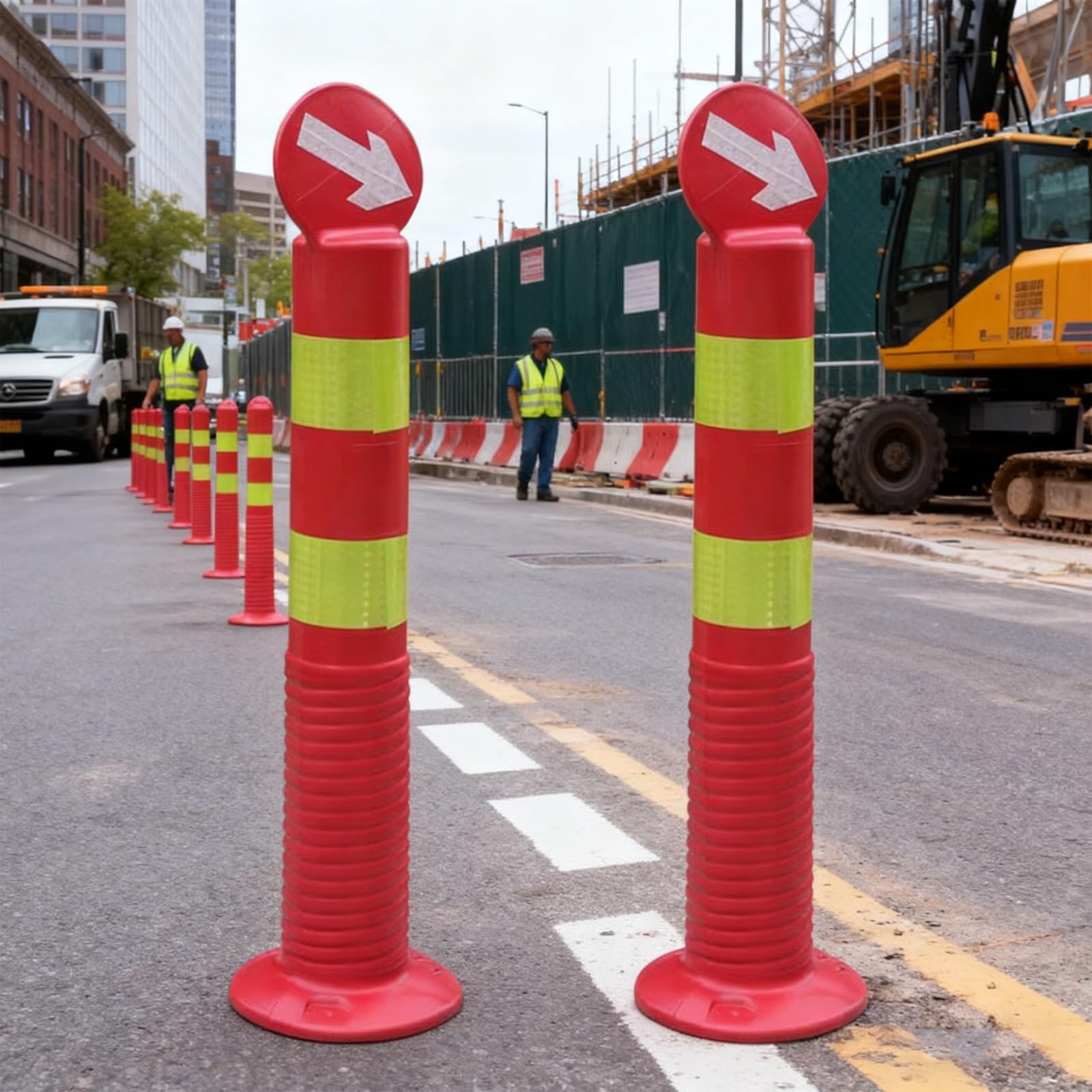 2 Postes Separadores de 75 Cm con Flecha Reflectante, Bolardo de Seguridad de Alta Visibilidad para Construcción, Estacionamientos y Señalización Vial