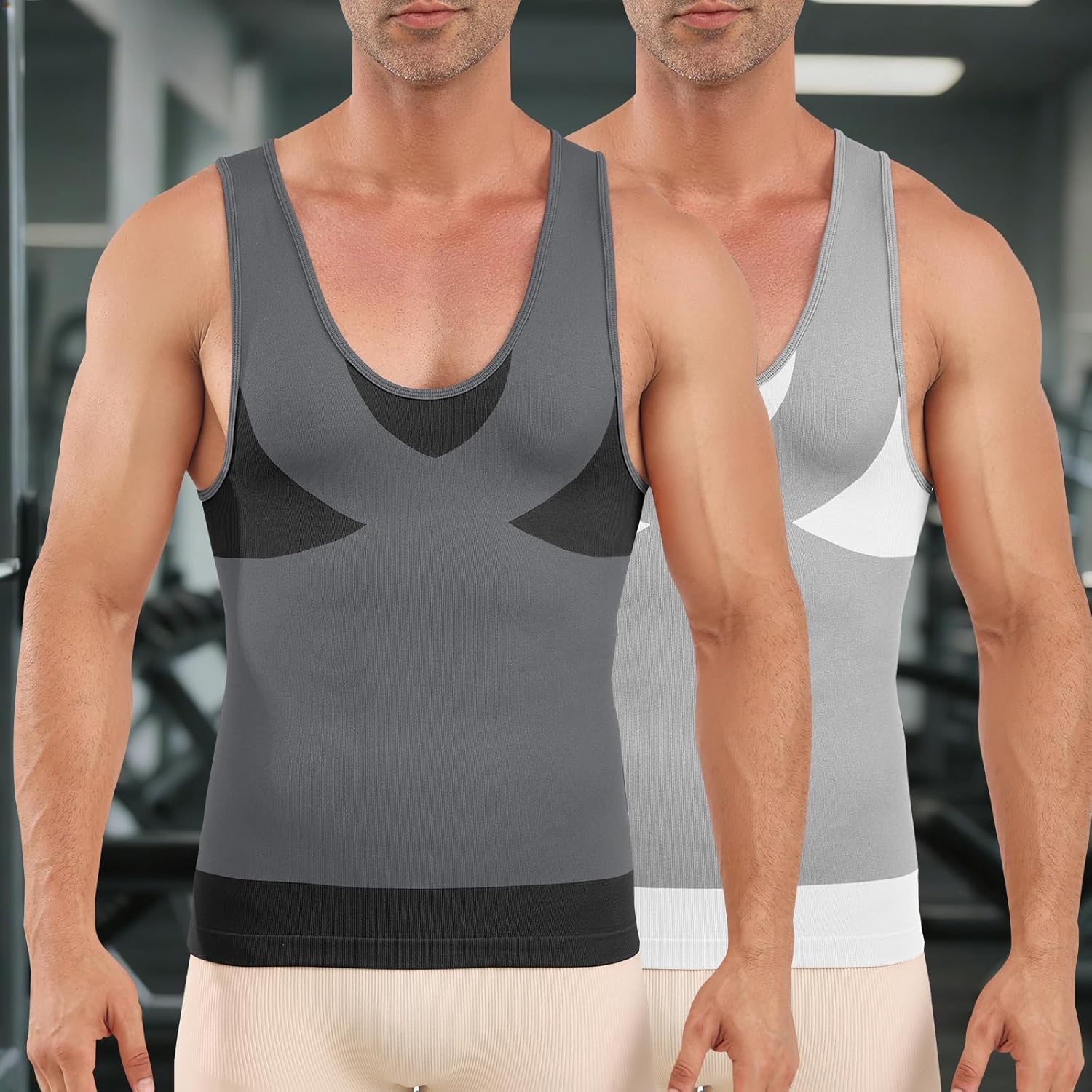 Mens Slimming Body Shaper Vest Chest Compression Shirt Workout Tank Tops Abs Abdomen Undershirts Tummy Control Black