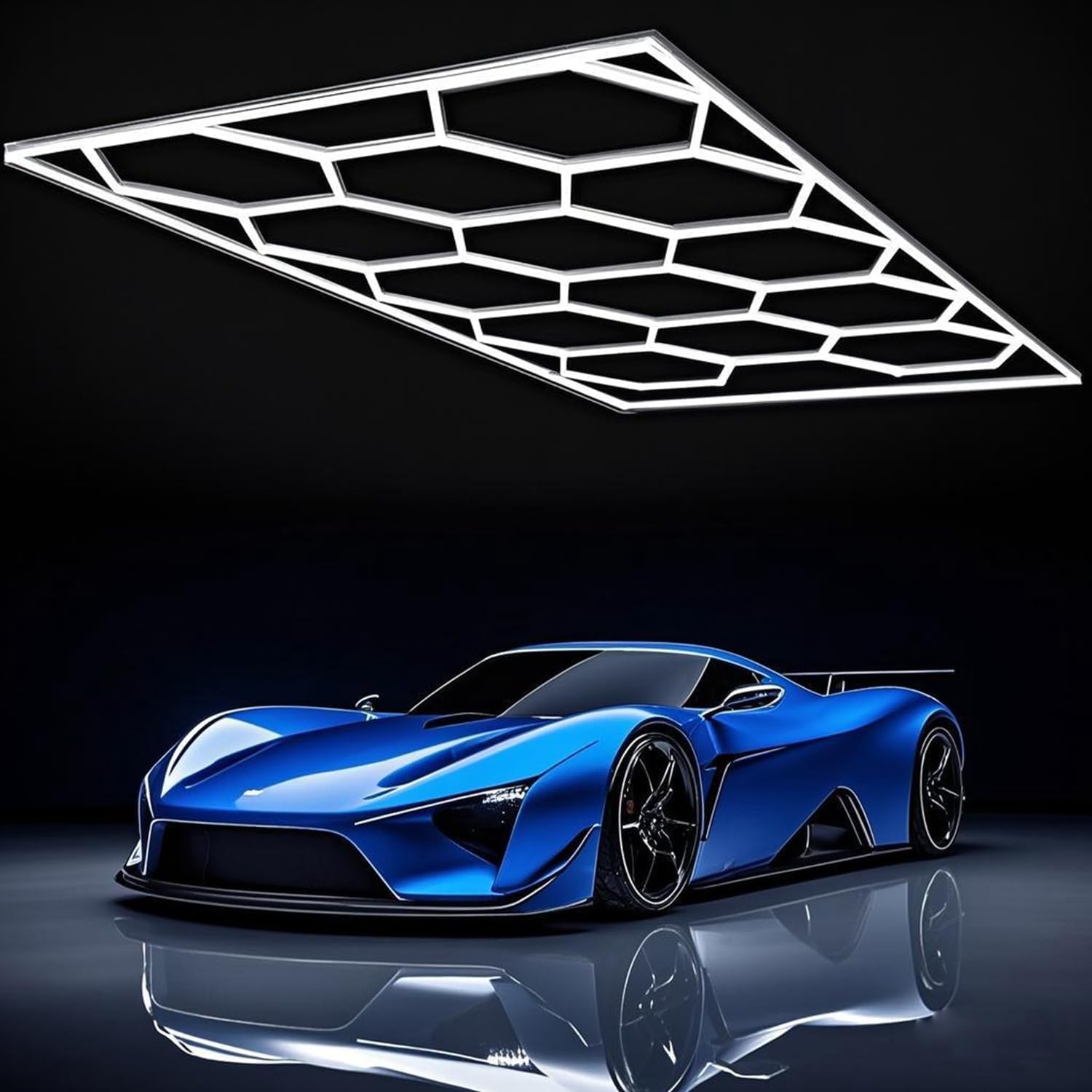 14pcs Hexagon Waben LED Licht mit Rahmen, 672W 6500K Superhell verknüpfbare LED-Deckenleuchten für Garage, Werkstatt, Fitnessstudio, Keller, Auto-Schönheitssalon, Autopflegegeschäft