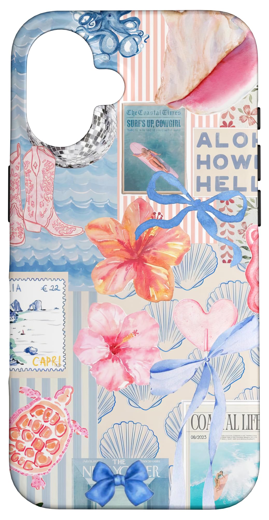 Beachy Blue Coquette Collage Cute Seashell Coastal Summer Case for iPhone 16