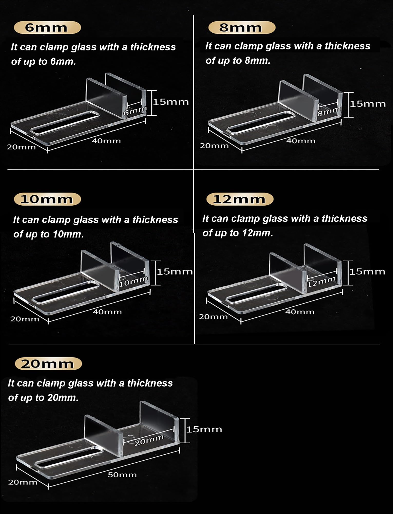 Générique Clips de Couvercle d'aquarium 6/10 pièces Supports en Acrylique for Couvercle d'aquarium-Support sécurisé for Verre d'aquarium sans Monture(4mm,10pcs)